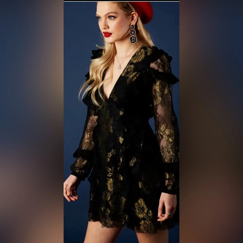 For Love & Lemons Bumble Long Sleeve Ruffle Dress NWT Size S - Picture 7 of 12
